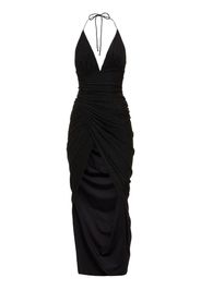 Lurex Halterneck Side Drape Long Dress