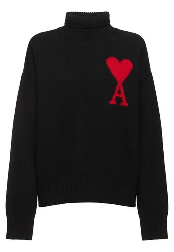 Logo Felted Wool Funnel Neck Sweater