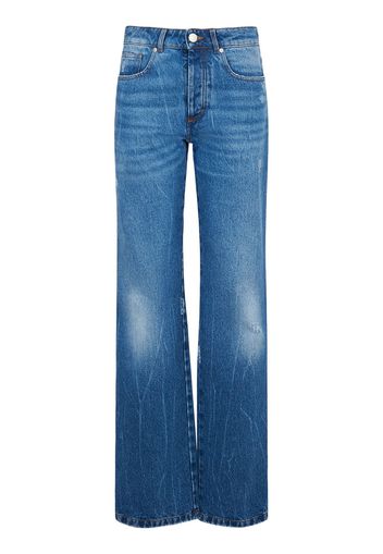 High Rise Cotton Denim Straight Jeans