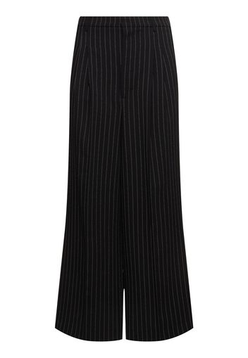 Pinstripe Wool Crepe Wide Pants