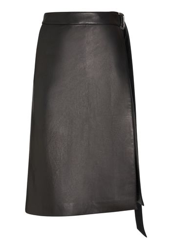 Belted Leather Midi Skirt