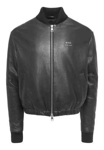 Smooth Leather Logo Bomber Jacket