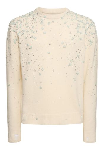 Floral Embellished Cotton Knit Sweater