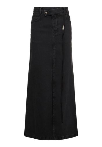 Silya Asymmetric Waist Denim Long Skirt