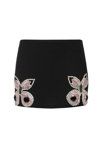 Butterfly Embellished Wool Mini Skirt