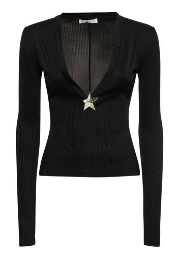 Long Sleeve Viscose V Neck Top