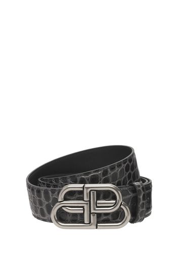 Bb Logo Croc Embossed Leather Belt