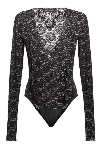 Nylon Blend Lace V-neck Bodysuit