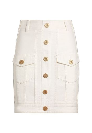 Cotton Denim Buttoned Mini Skirt