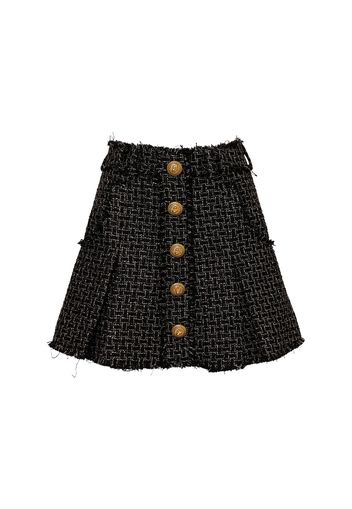 Pleated Lurex Tweed Mini Skirt