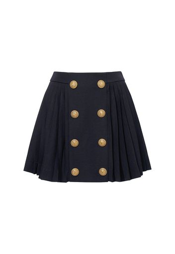 Pleated Wool Crepe Mini Skirt