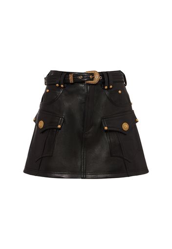 Trapeze Belted Leather Mini Skirt