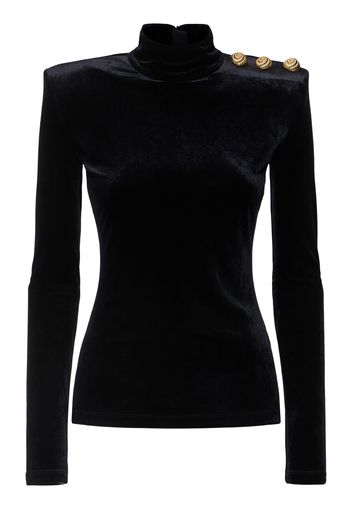 Buttoned High Neck Velvet Top