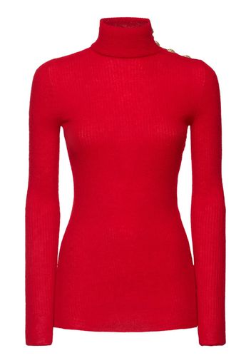 Buttoned Mohair Blend High Neck Sweater