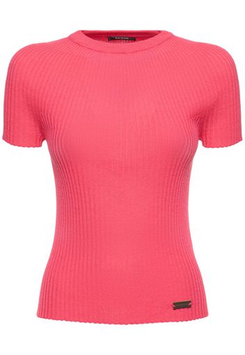 Rib Knit Wool Short Sleeve Top