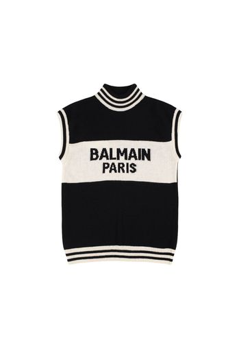 Logo Wool Blend Jacquard Knit Vest