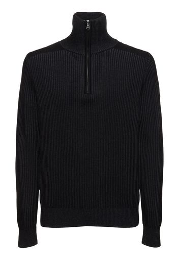 Half-zip Ribbed Cotton Blend Sweater