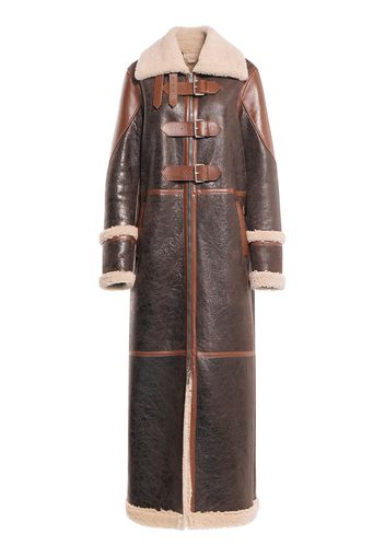 Leather Shearling Long Coat W/ Buckles