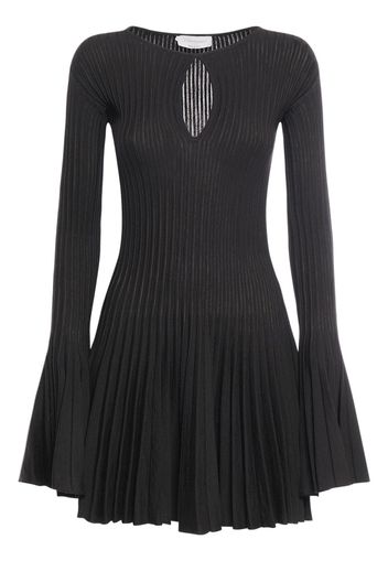 Pleated Wool Knit Long Sleeve Mini Dress