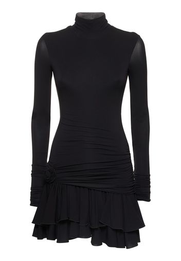 Jersey Turtleneck Draped Mini Dress