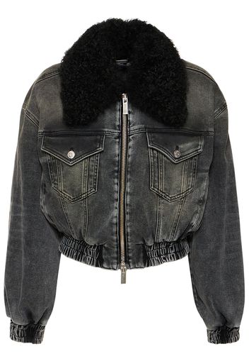 Denim Crop Jacket W/ Faux Fur Collar