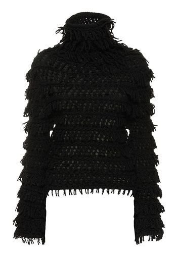 Fringed Wool Knit Turtleneck Sweater