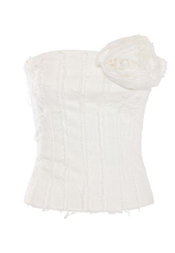 Strapless Cotton Bustier Top W/ Rose Pin