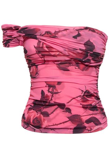 Rose Printed Jersey One Shoulder Top