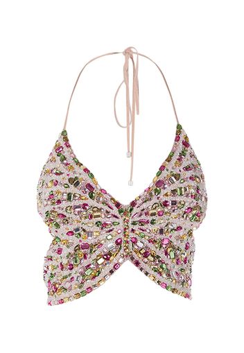 Butterfly Crystal Halter Crop Top