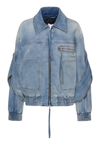 Stretch Denim Zip Bomber Jacket