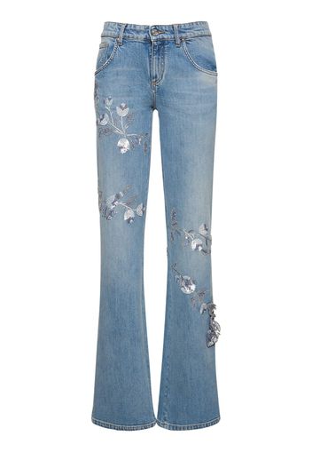 Denim Straight Jeans W/flowers