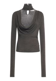 Long Sleeve Jersey Draped T-neck Top