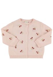 Cherry Embroidered Cotton Knit Cardigan