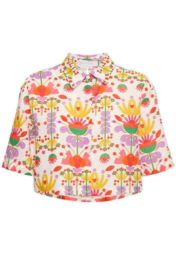 Alani Printed Cotton & Linen Crop Shirt