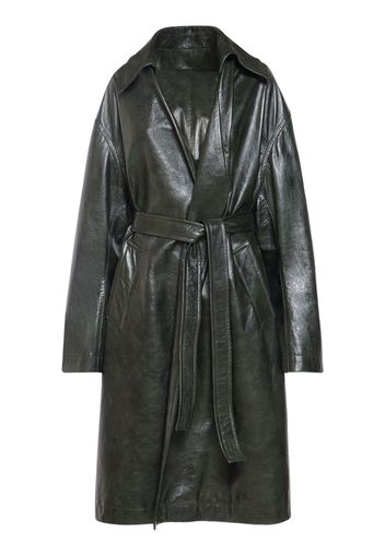 Shiny Leather Kimono Belted Coat