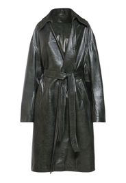 Shiny Leather Kimono Belted Coat