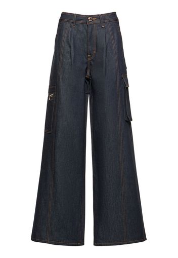 Cotton Denim Mid Rise Extra Wide Jeans