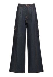 Cotton Denim Mid Rise Extra Wide Jeans