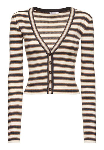 Striped Wool & Lurex Knit Cardigan