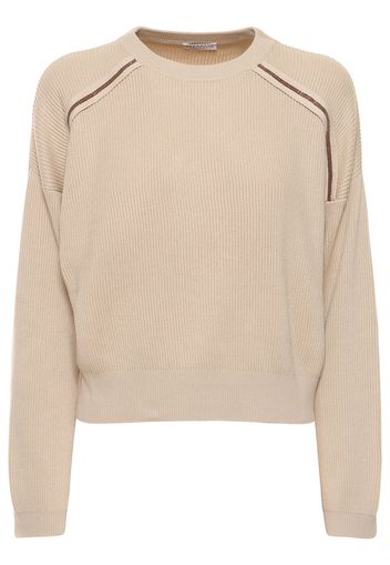 Embellished Cotton Crewneck Sweater