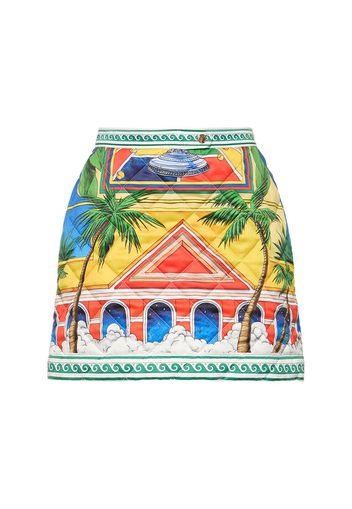 Printed Satin Quilted Mini Skirt