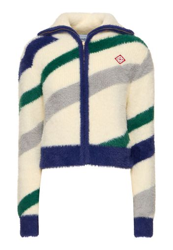 Striped Fluffy Zip-up Top