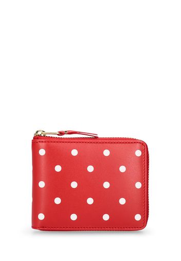 Dot Printed Leather Zip Around Wallet
