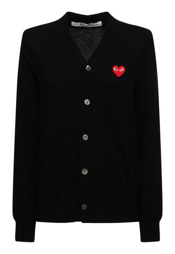 Logo V Neck Wool Cardigan