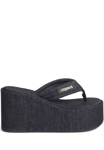 105mm Denim Branded Cotton Wedge Sandal