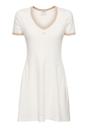 Contrast V-neck Cotton Mini Dress