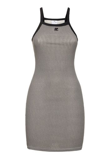 Contrast Houndstooth Cotton Mini Dress