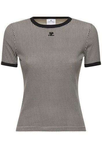 Contrast Houndstooth Cotton T-shirt