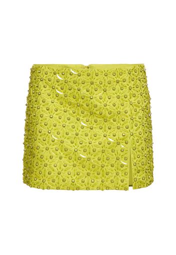 Embroidered Cotton Satin Mini Skirt