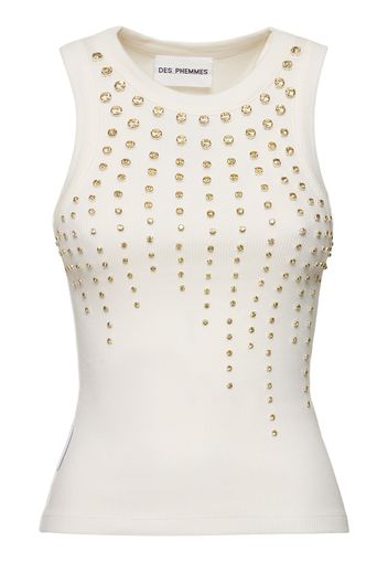 Embellished Ribbed Jersey Tank Top